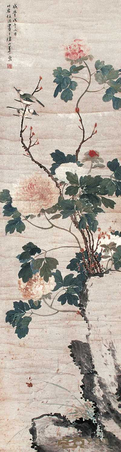 任淇 花鸟 立轴 150×40cm